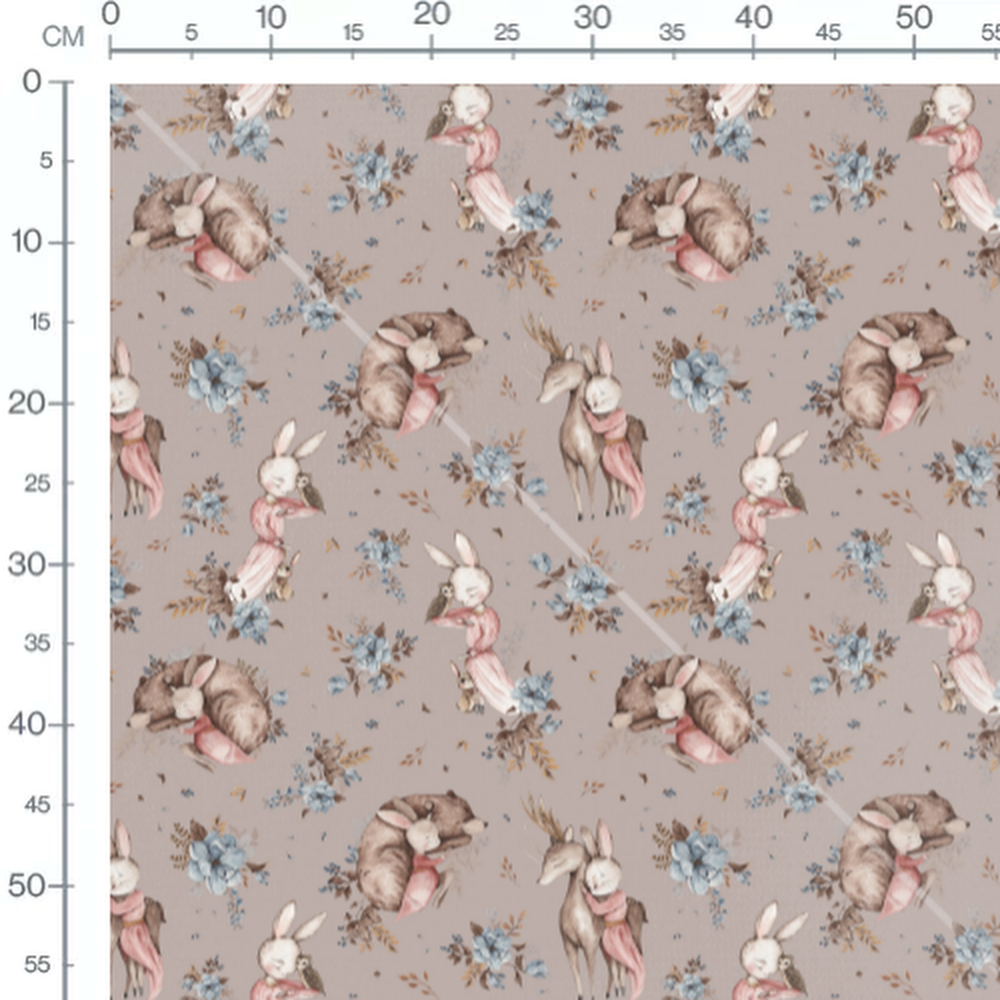 Tissu - Lapins et ours avec hiboux