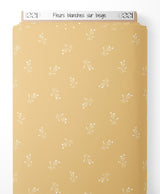 Tissu - Fleurs blanches sur beige