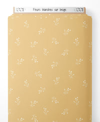 Tissu - Fleurs blanches sur beige