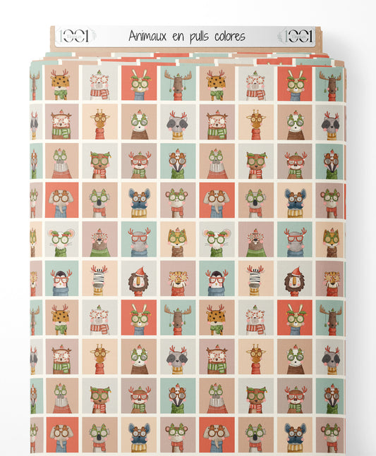 Tissu - Animaux en pulls colorés