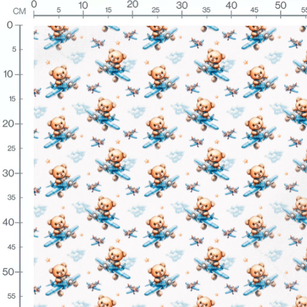 Tissu - Oursons et avions bleus