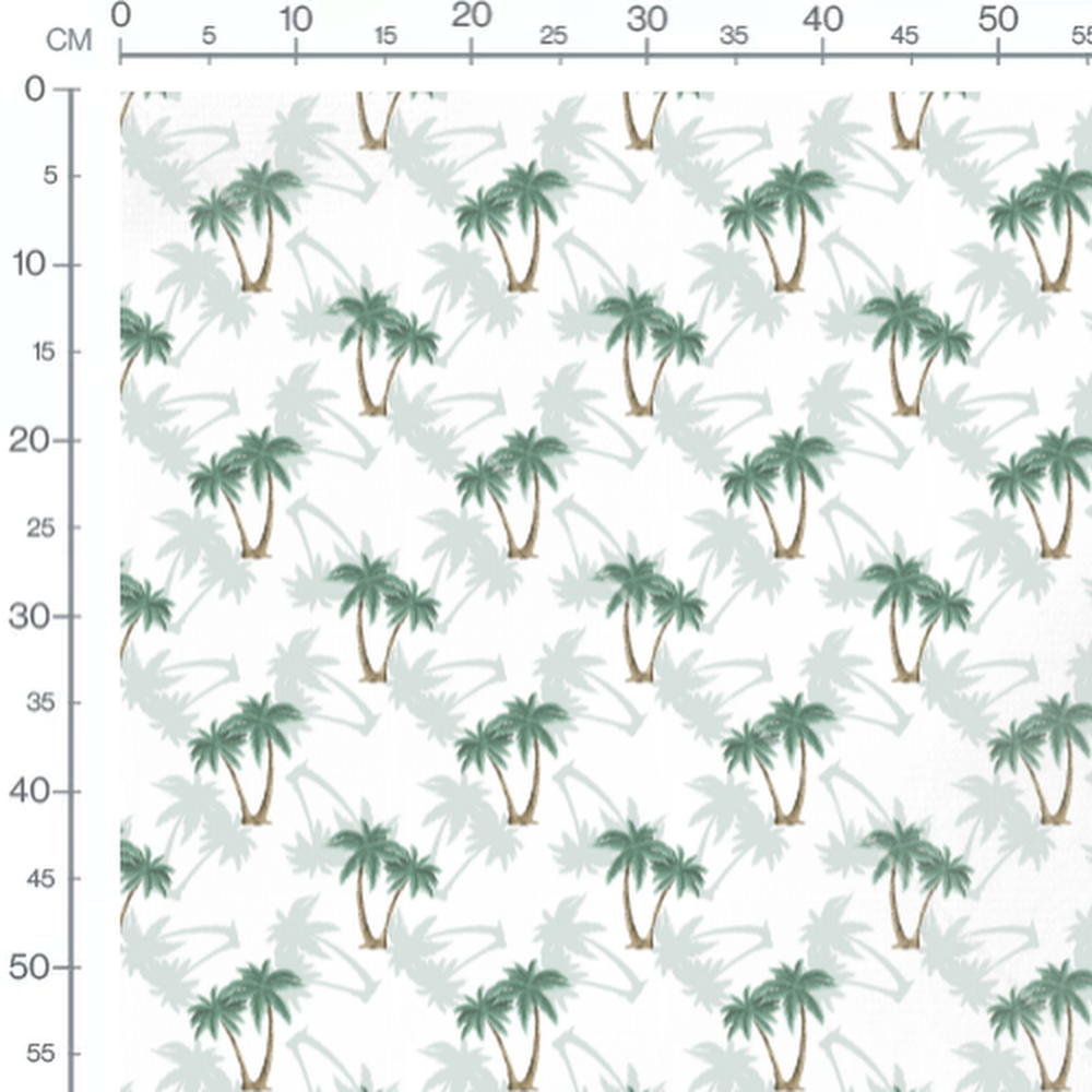 Tissu - Palmiers verts sur fond blanc