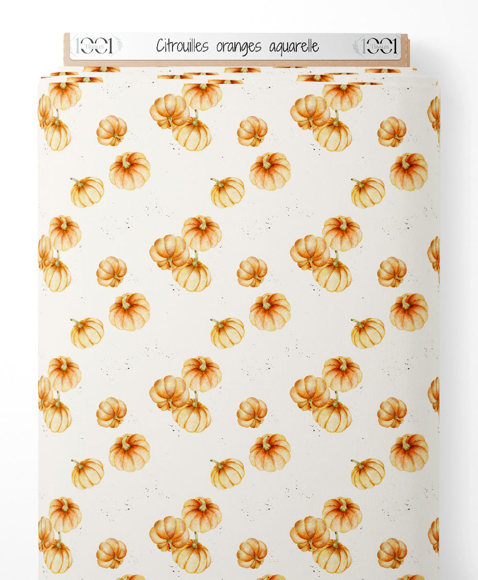 Tissu - Citrouilles oranges aquarelle