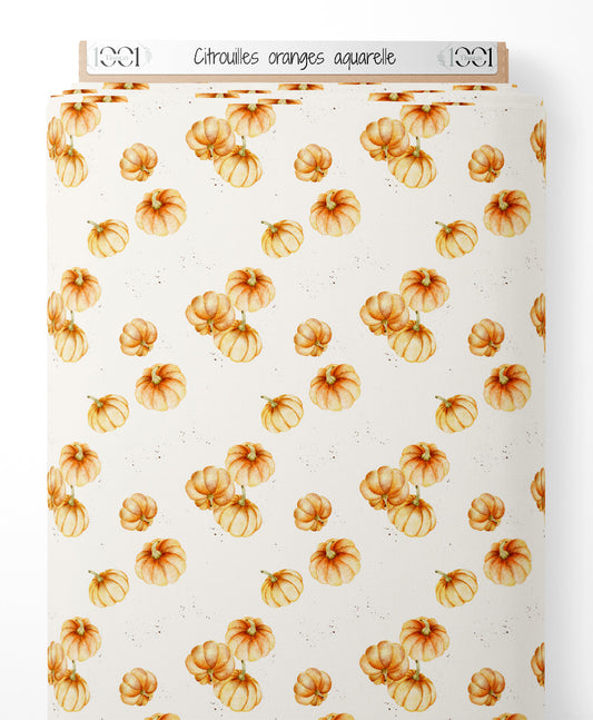 Tissu - Citrouilles oranges aquarelle