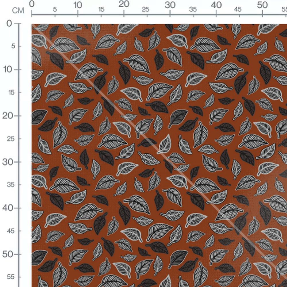 Tissu - Feuilles blanches sur marron