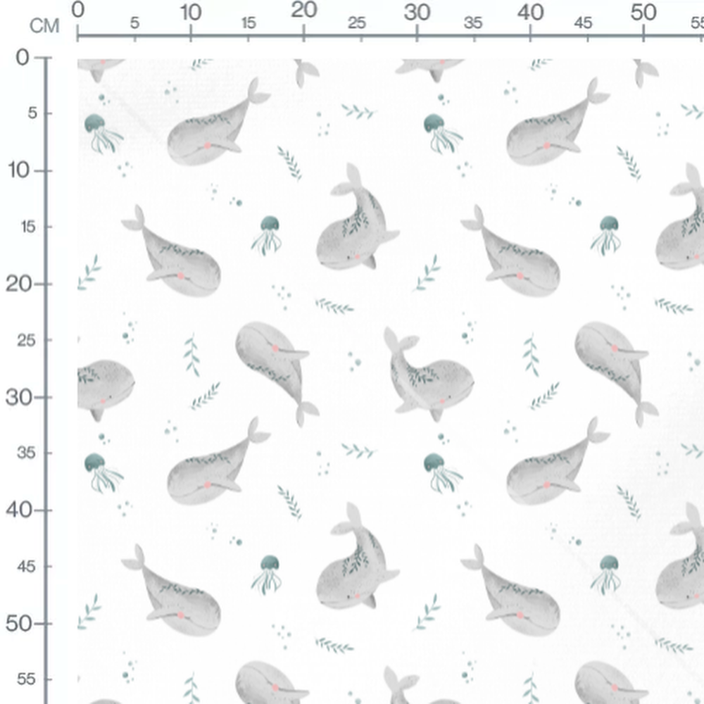 Tissu - Baleines et méduses grises