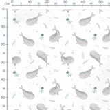 Tissu - Baleines et méduses grises