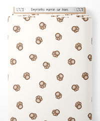 Tissu - Empreintes marron sur blanc