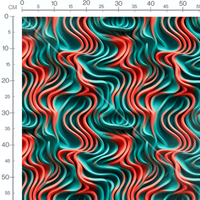 Tissu - Vagues Abstraites Turquoise Rouge