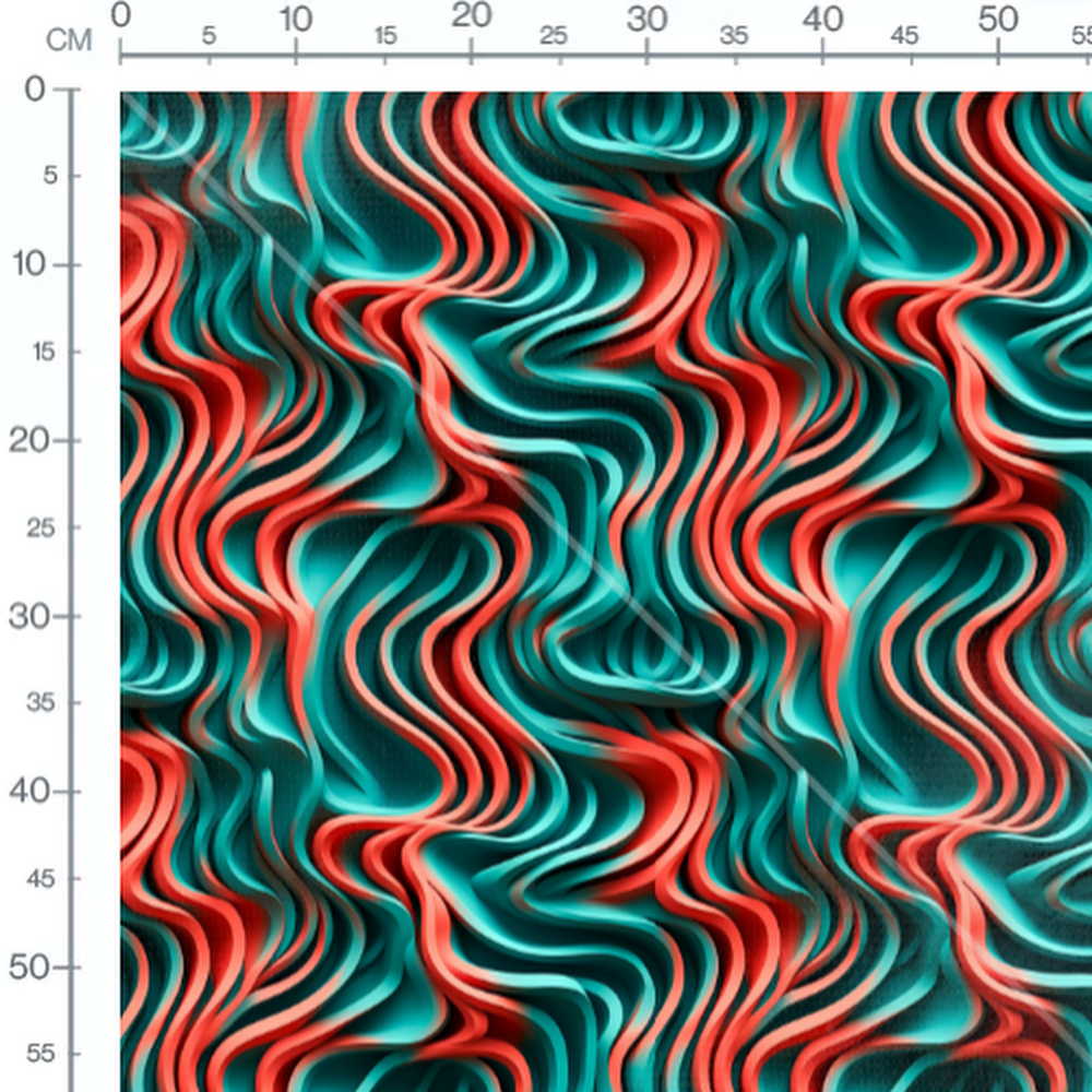 Tissu - Vagues Abstraites Turquoise Rouge