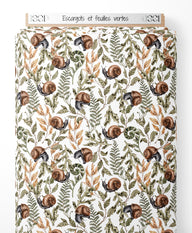 Tissu - Escargots et feuilles vertes