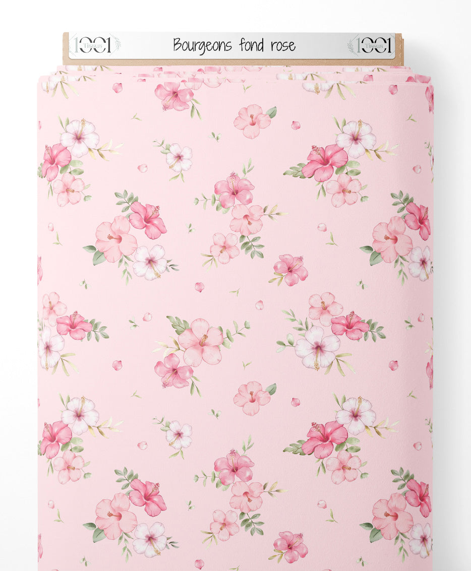 Tissu - Bourgeons sur fond rose