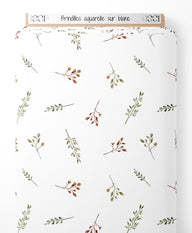 Tissu - Brindilles aquarelle sur blanc