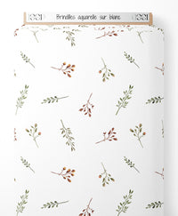 Tissu - Brindilles aquarelle sur blanc