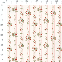 Tissu - Fraises et fleurs sur rayures roses