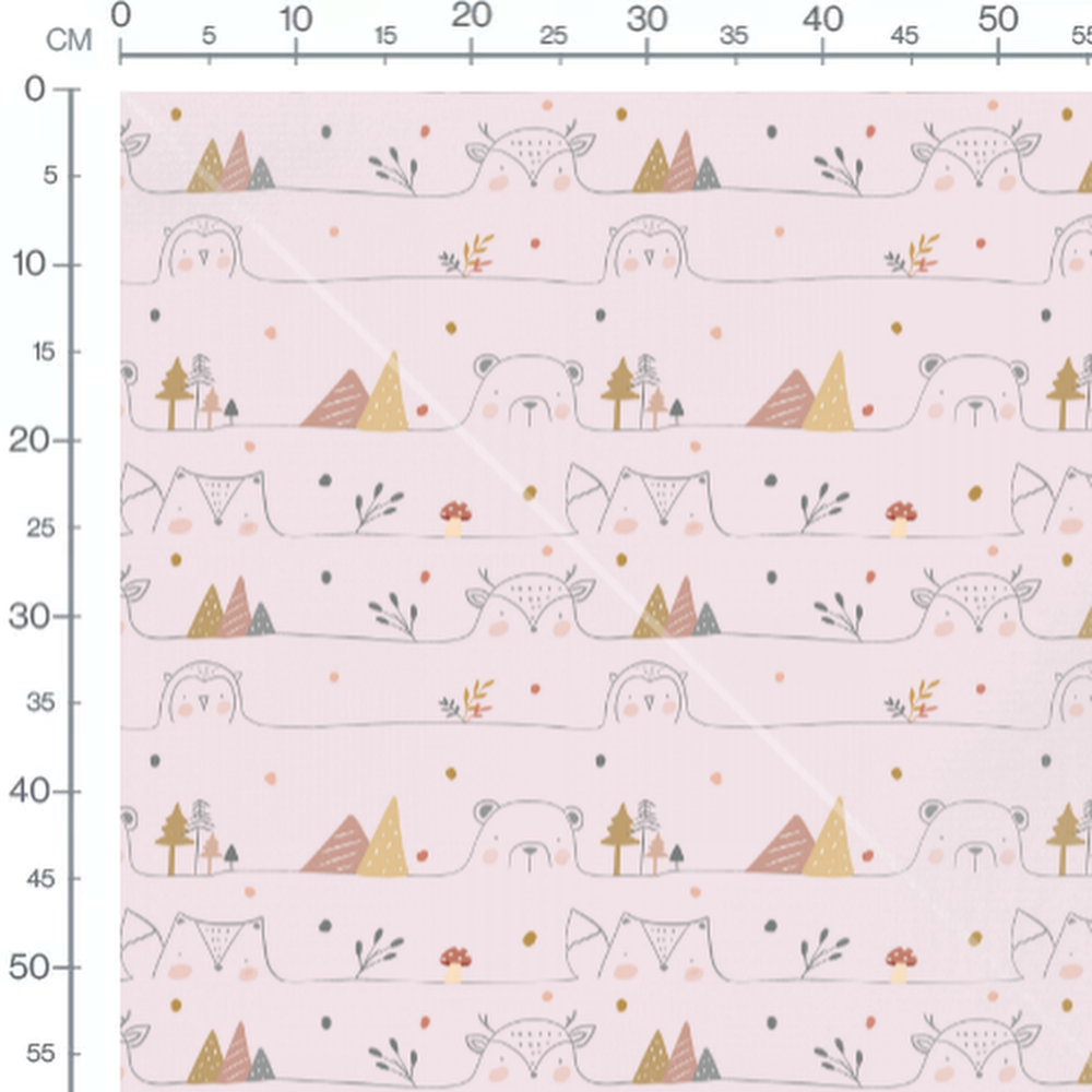 Tissu - Animaux pastel en forêt rose