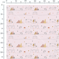 Tissu - Animaux pastel en forêt rose