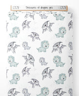 Tissu - Dinosaures et dragons gris