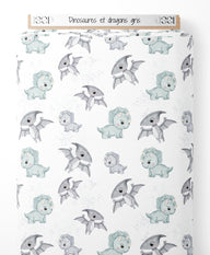 Tissu - Dinosaures et dragons gris