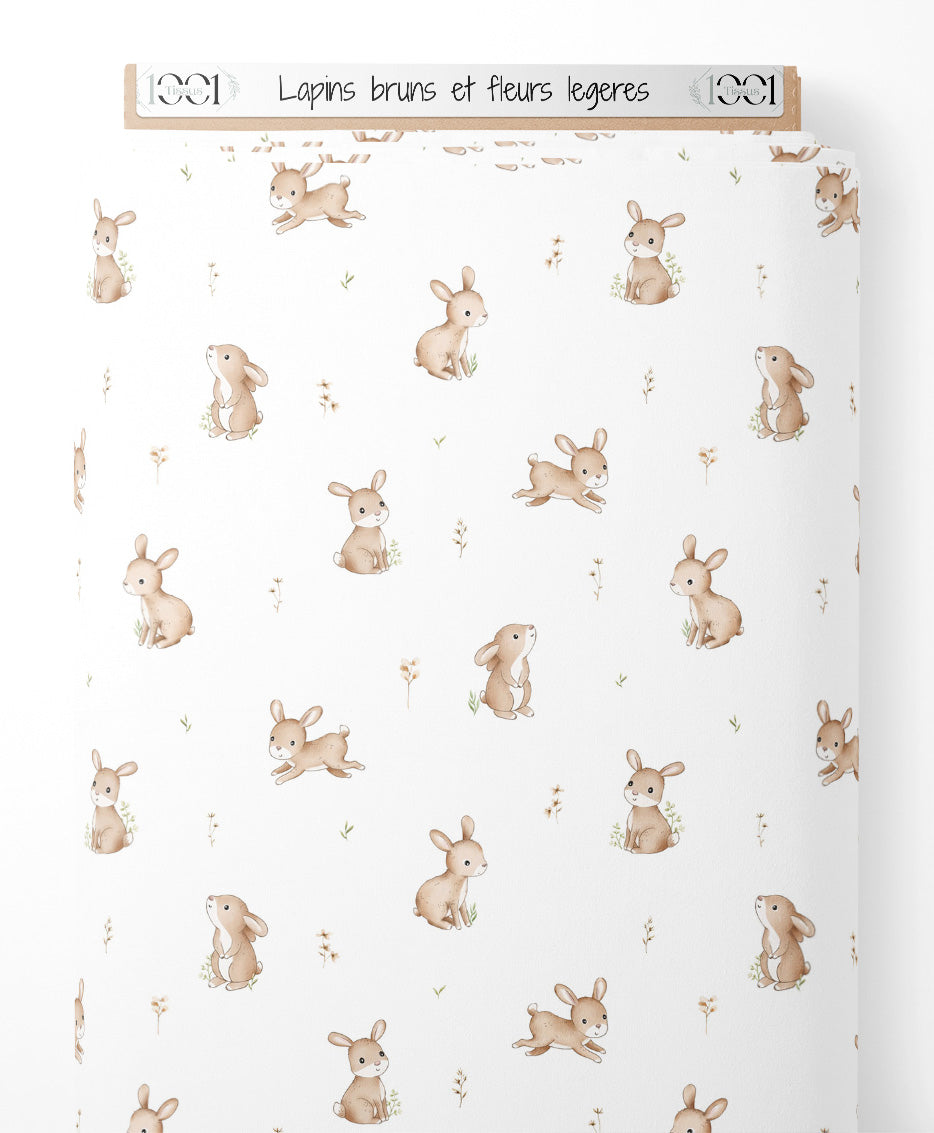 Tissu - Lapins bruns et fleurs légères