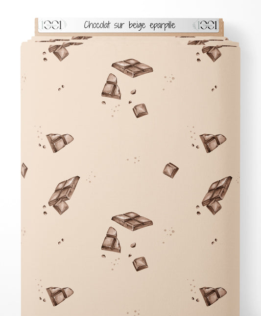 Tissu - Chocolat sur beige éparpillé
