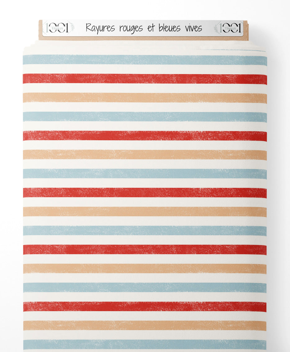 Tissu - Rayures rouges et bleues vives