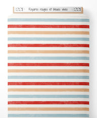 Tissu - Rayures rouges et bleues vives