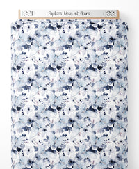 Tissu - Papillons bleus et fleurs