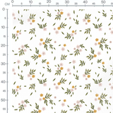 Tissu - Fleurs et feuilles sur fond blanc