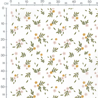 Tissu - Fleurs et feuilles sur fond blanc