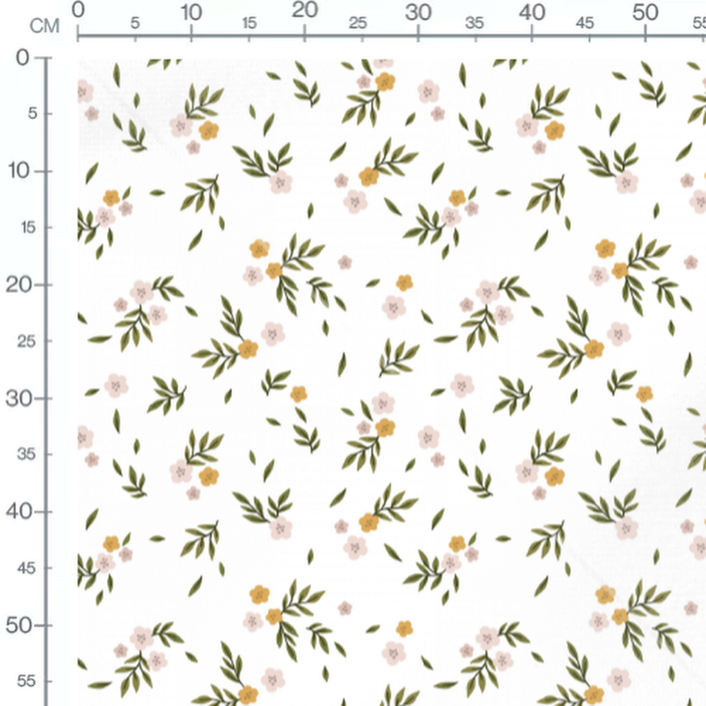 Tissu - Fleurs et feuilles sur fond blanc