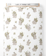 Tissu - Lapins et feuillages verts