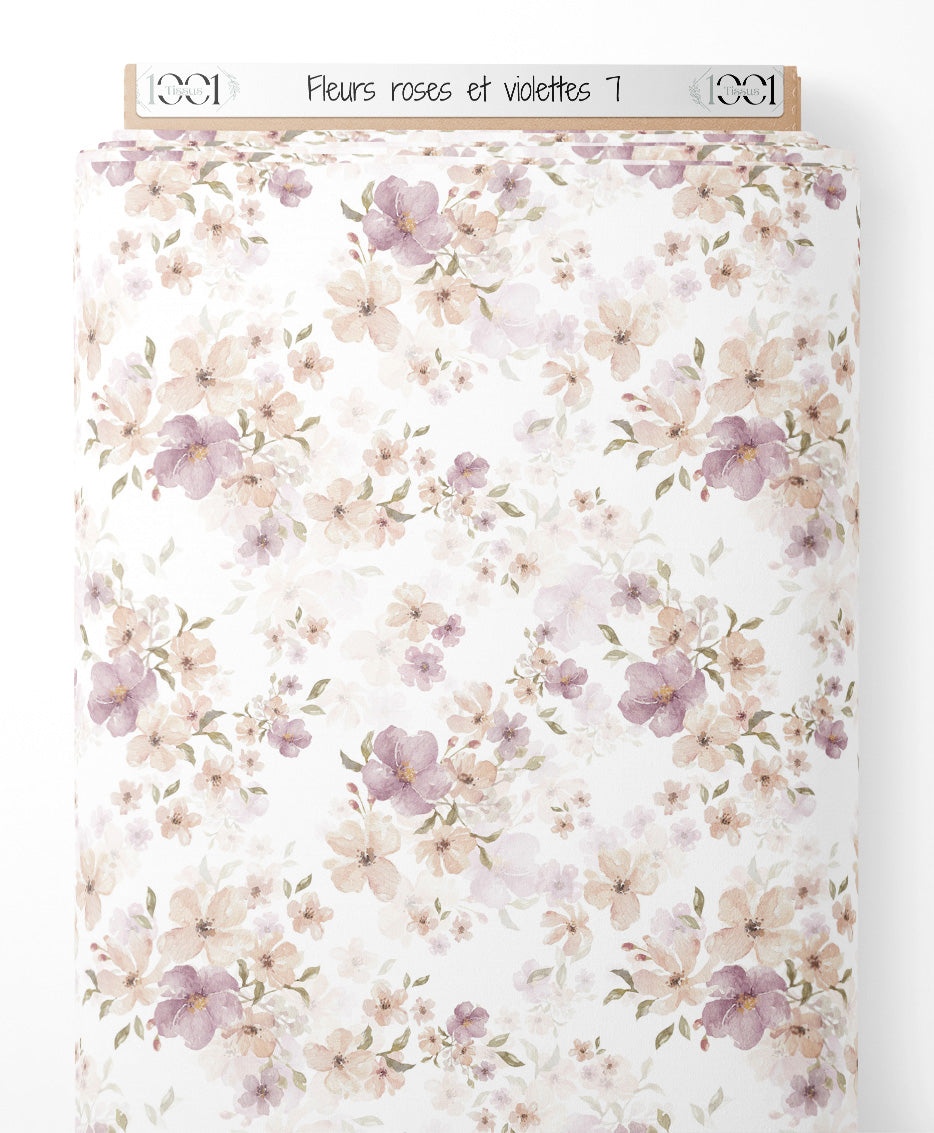Tissu - Fleurs roses et violettes 7