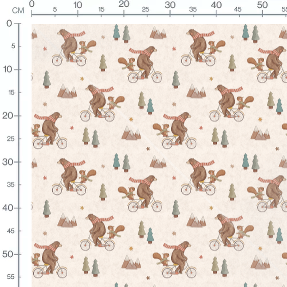 Tissu - Ours et écureuils à vélo