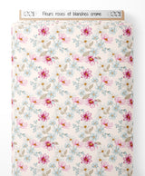 Tissu - Fleurs roses et blanches crème