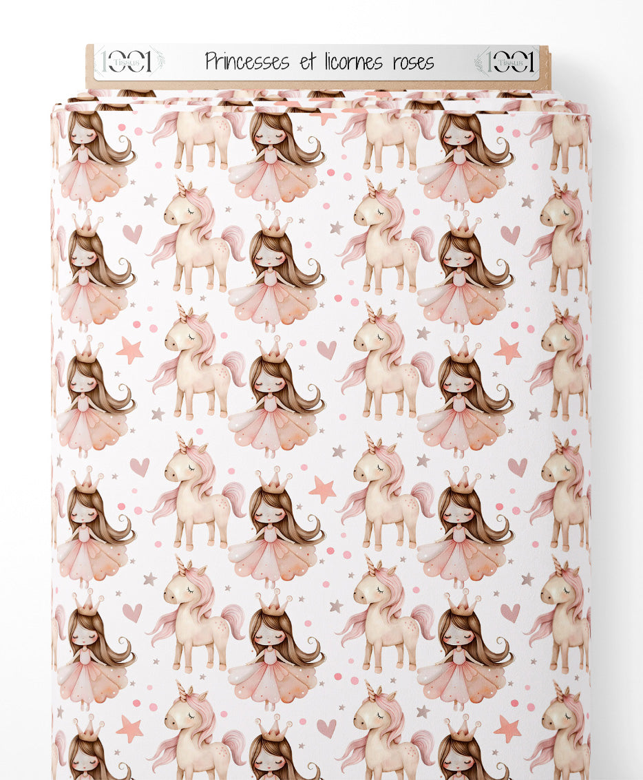 Tissu - Princesses et licornes roses