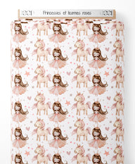 Tissu - Princesses et licornes roses