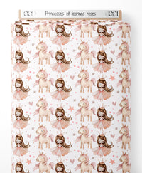 Tissu - Princesses et licornes roses