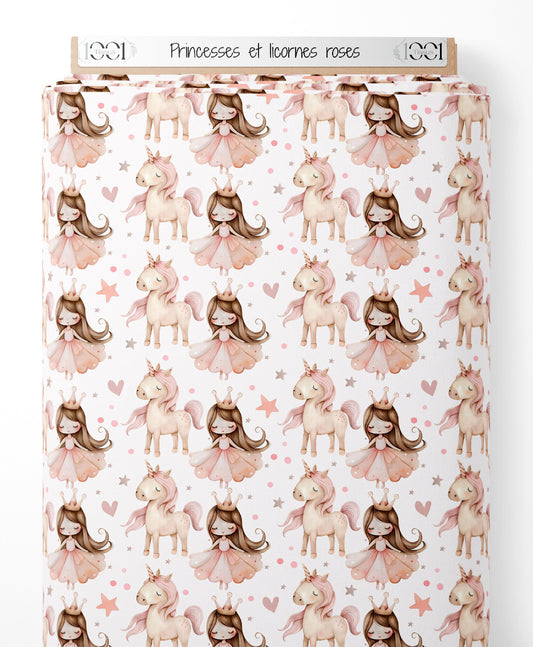 Tissu - Princesses et licornes roses