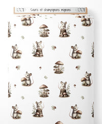 Tissu - Souris et champignons mignons