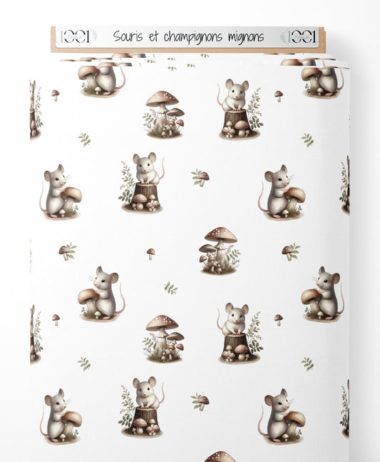 Tissu - Souris et champignons mignons
