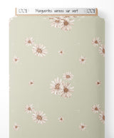 Tissu - Marguerites variées sur vert