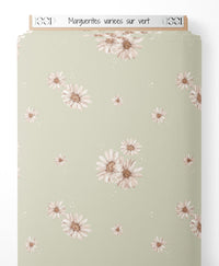 Tissu - Marguerites variées sur vert