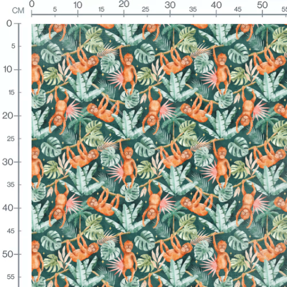 Tissu - Orang-outans et feuillages