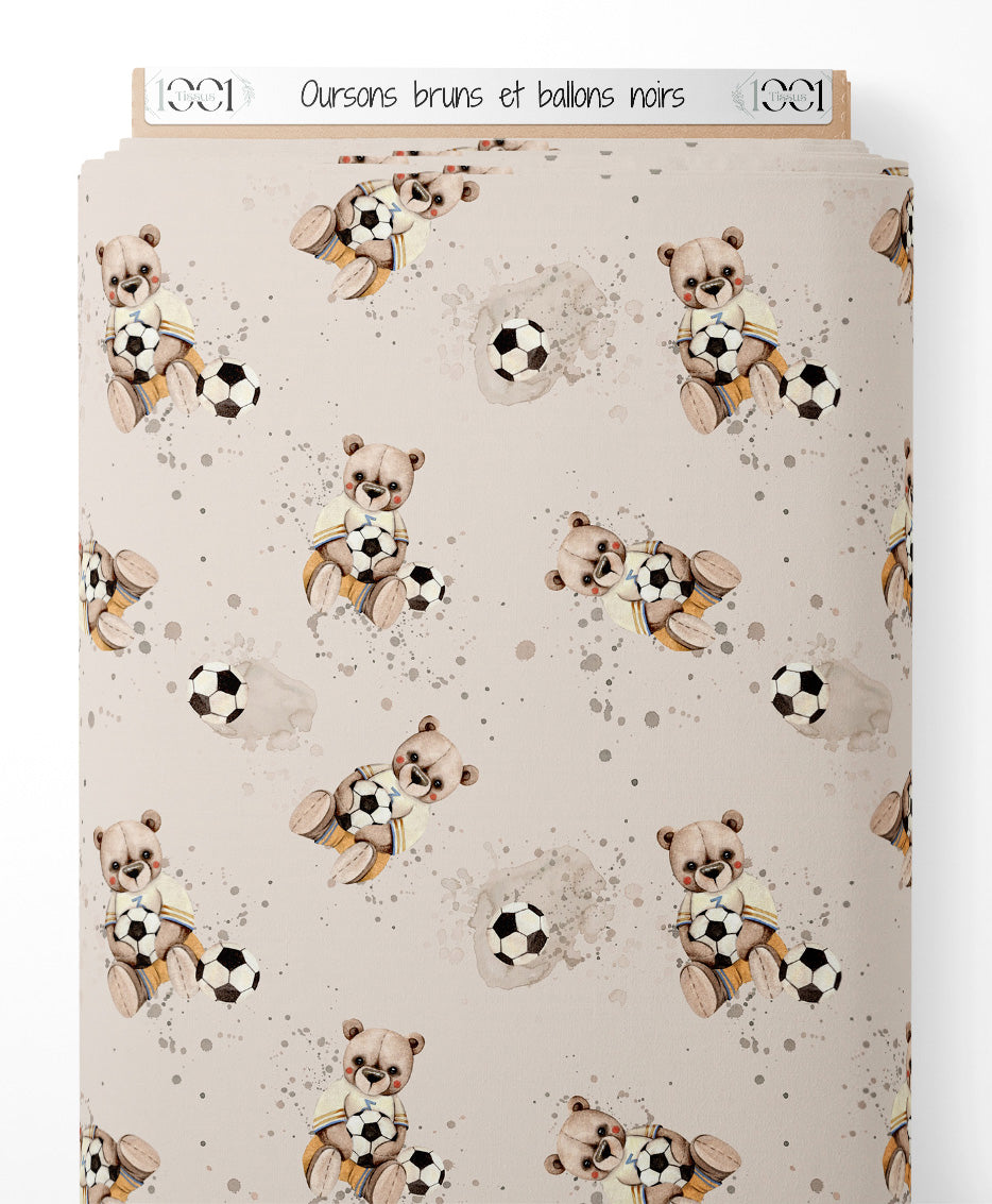 Tissu - Oursons bruns et ballons noirs