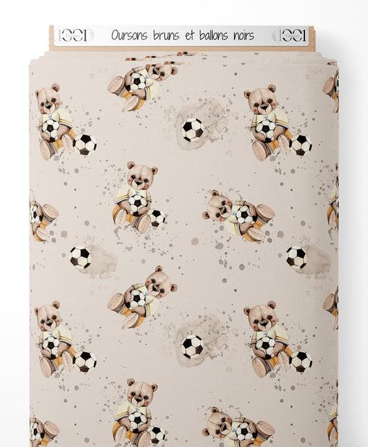 Tissu - Oursons bruns et ballons noirs