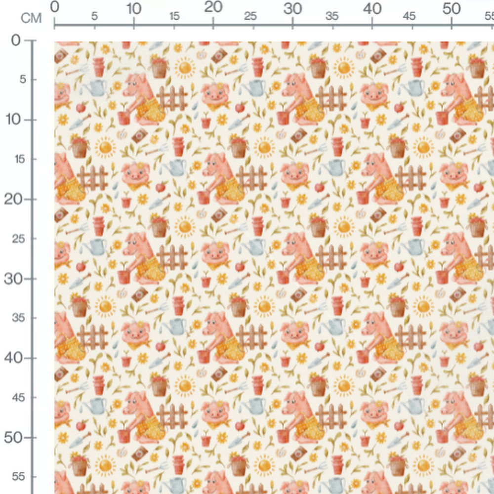 Tissu - Cochons et outils de jardin