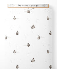 Tissu - Pingouins gris et points gris