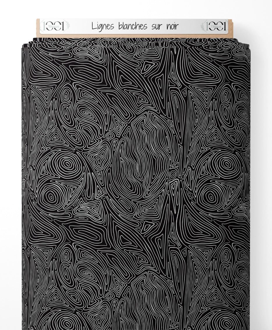 Tissu - Lignes blanches sur noir