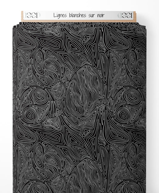 Tissu - Lignes blanches sur noir